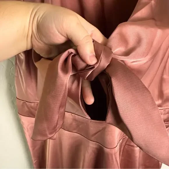 Baltic Born Poppy Satin Midi Dress Rosy Brown XXXL Tie Front - Picture 6 of 16